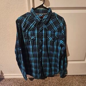 Mens Tony Hawk Plaid Button Down Long Sleeve Shirt XL Blue Black